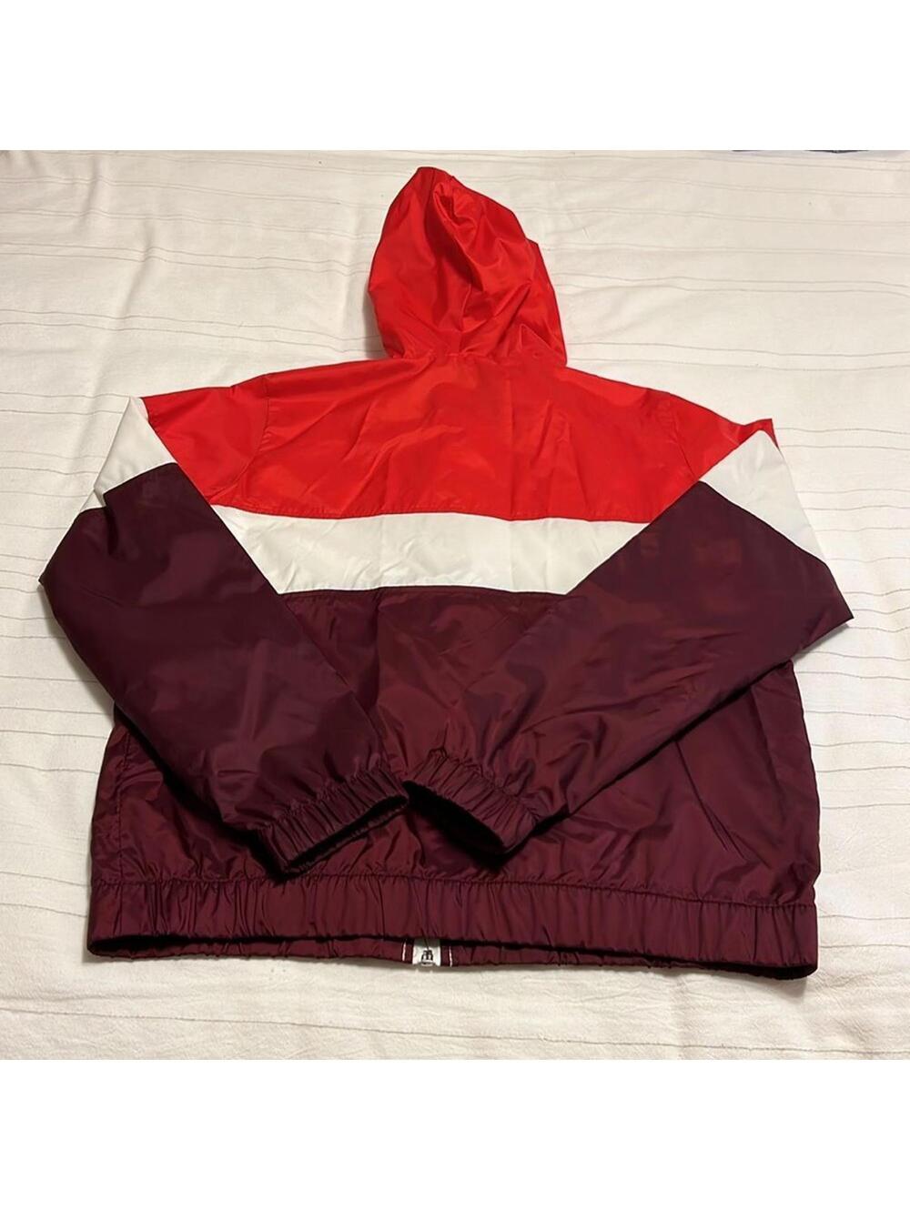 Forever 21 Colorblock Windbreaker Jacket Red Burgundy White Hooded Women's Small - Picture 2 of 7